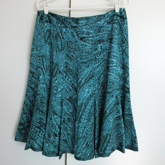 Nic+Zoe Teal Floral Abstract Silk Fluted Skirt - Picture 2 of 8